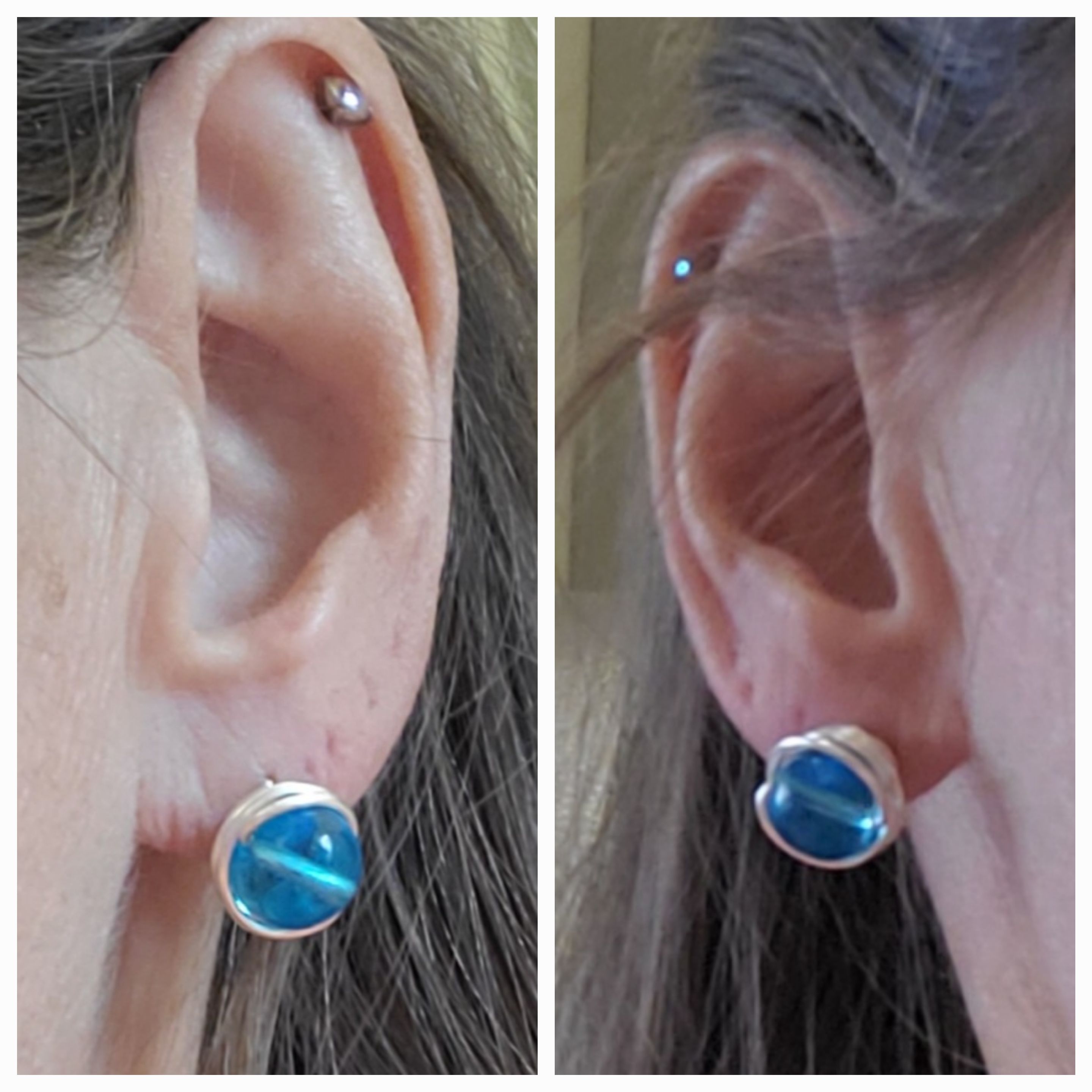 Blue tiger eye stud earrings